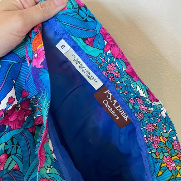 VINTAGE Jos A Bank tropical bird pleat midi skirt - Picture 12 of 13